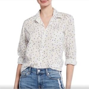 Frank & Eileen | Women’s White Bufferfly Print Crinkle Cotton Button Down, Sz XS